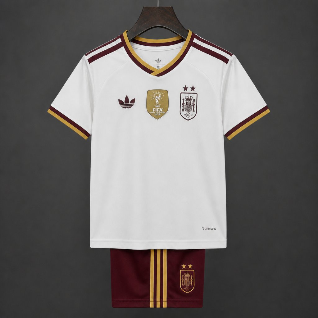 Star 2026 Kids Spain Away White Jersey With Champion Patch