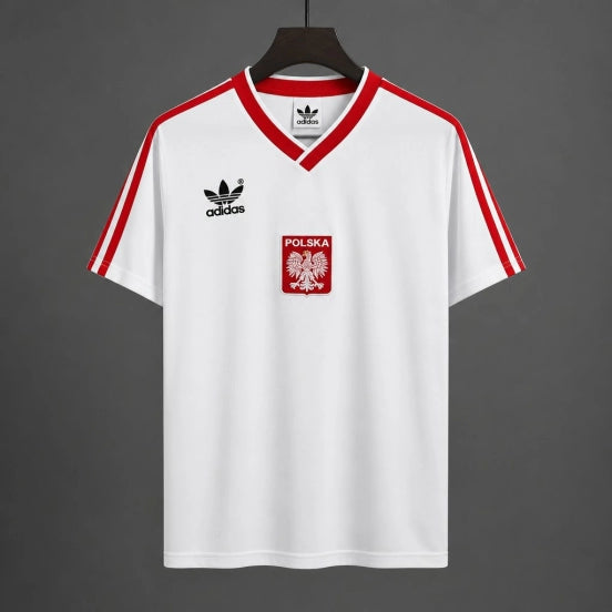 Retro 1982 Poland White with Red Stripes Home Jersey