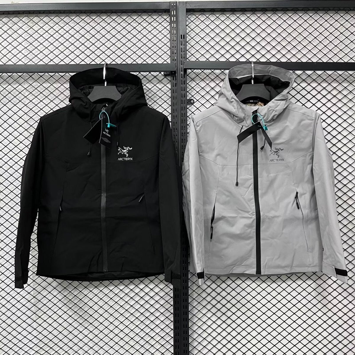 Arc'teryx Light Gray/Black Technical Hooded Jacket with Zip Closure