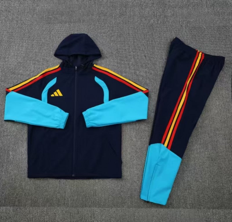 26/27 Adidas Navy Blue &Lake Blue Full Zipper Hooded Windbreaker Jacket Tracksuit + Long Pants