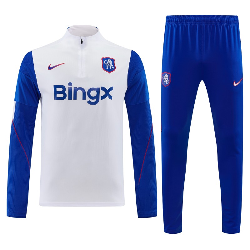 26/27 Chelsea White & Blue Half Zipper Jacket Tracksuit + Long Pants