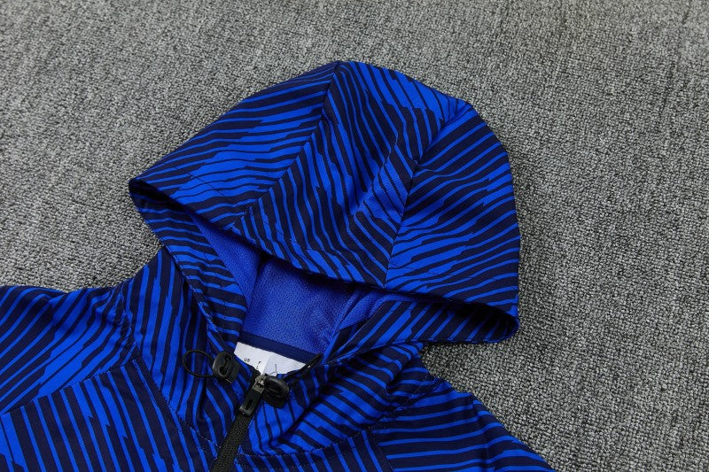 France Navy Blue Full Zipper Hooded Jacket Tracksuit + Long Pants