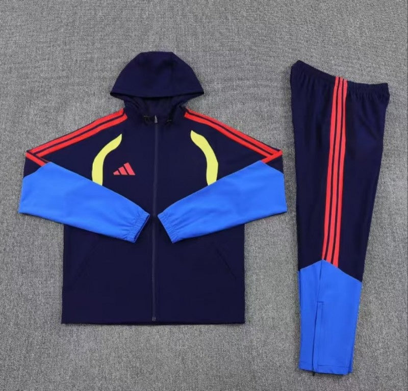 26/27 Adidas Navy Blue &Blue Full Zipper Hooded Windbreaker Jacket Tracksuit + Long Pants