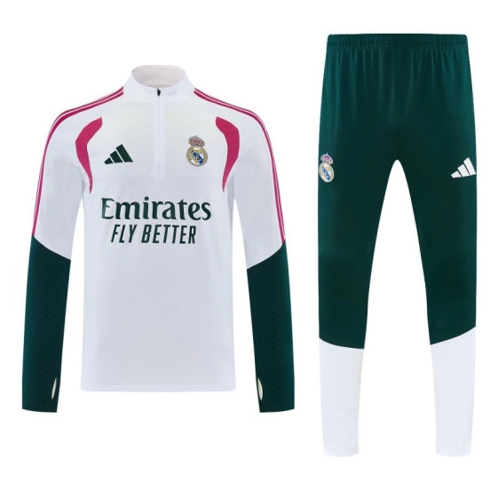 26/27 Real Madrid White & Dark Green Half Zipper Jacket Tracksuit + Long Pants