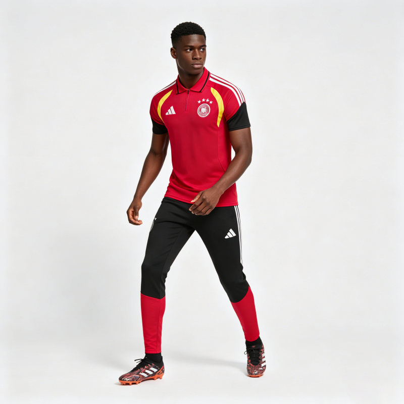 German Red & Black Half-Zip Polo Short Sleeve Tracksuit + Long Pants