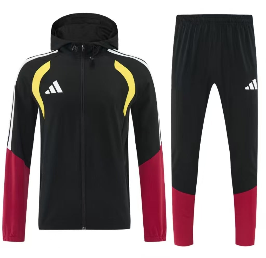 26/27 Adidas Black&Red Full Zipper Hooded Windbreaker Jacket Tracksuit + Long Pants