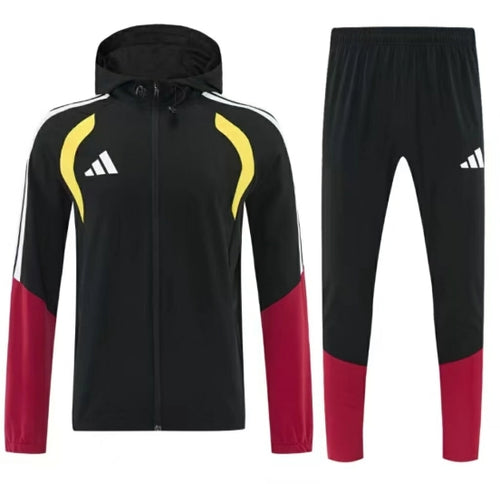 26/27 Adidas Black&Red Full Zipper Hooded Windbreaker Jacket Tracksuit + Long Pants