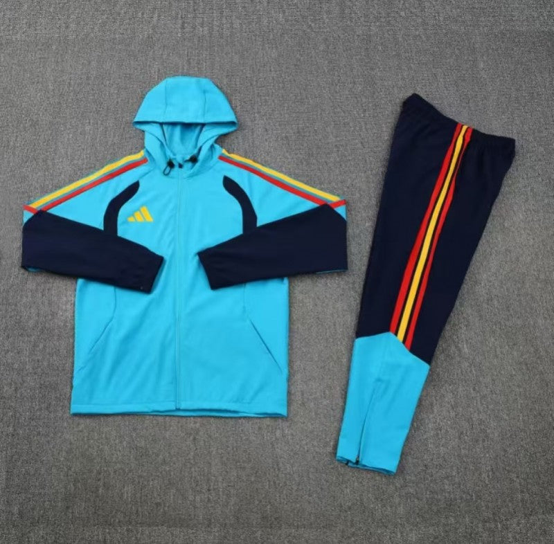 26/27 Adidas Cyan Blue&Navy Blue Full Zipper Hooded Windbreaker Jacket Tracksuit + Long Pants