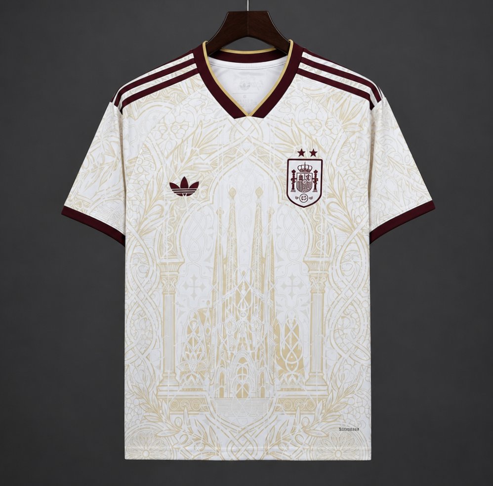 Spain White Gold Literature Graphic Special Jersey
