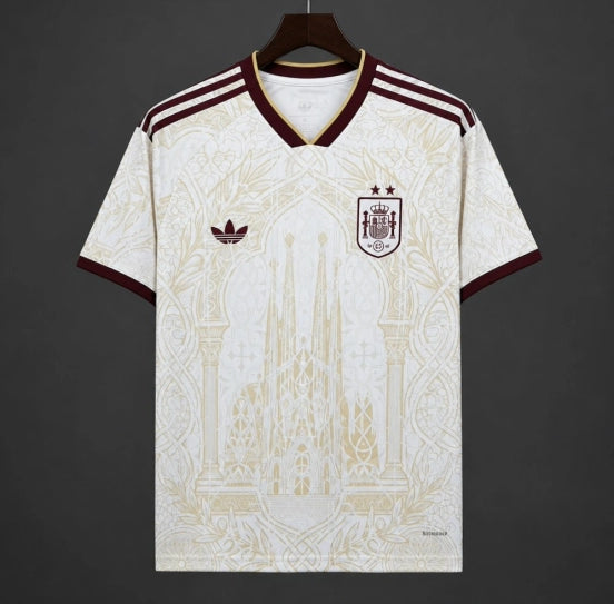 Spain White Gold Literature Graphic Special Jersey