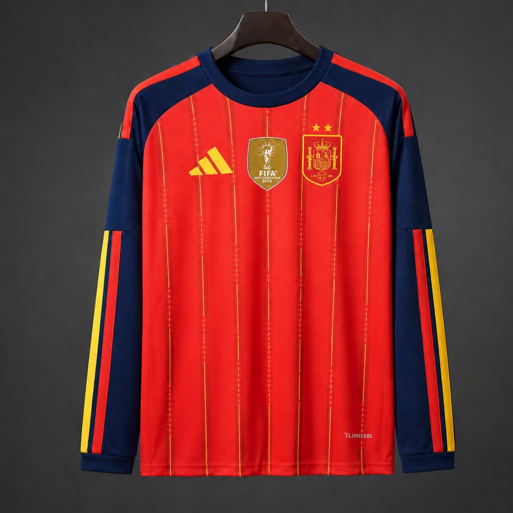 Star 2026 Spain Home Long Sleeve Jersey With Champion Patch