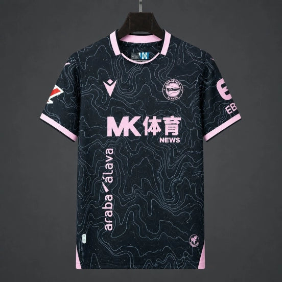 26/27 Deportivo Alavés Black with Pink Topographic Pattern Away Jersey