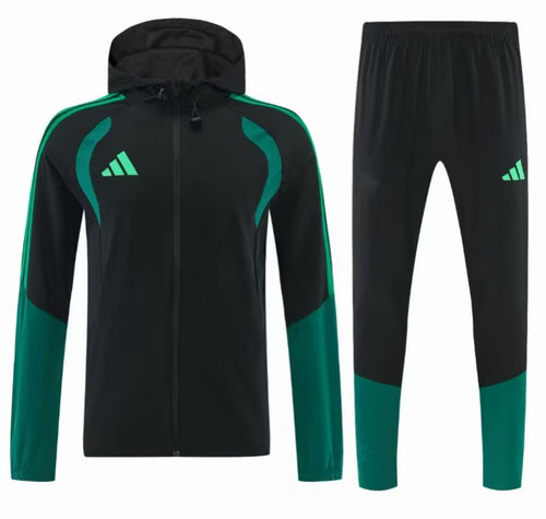 26/27 Adidas Black Full Zipper Hooded Windbreaker Jacket Tracksuit + Long Pants