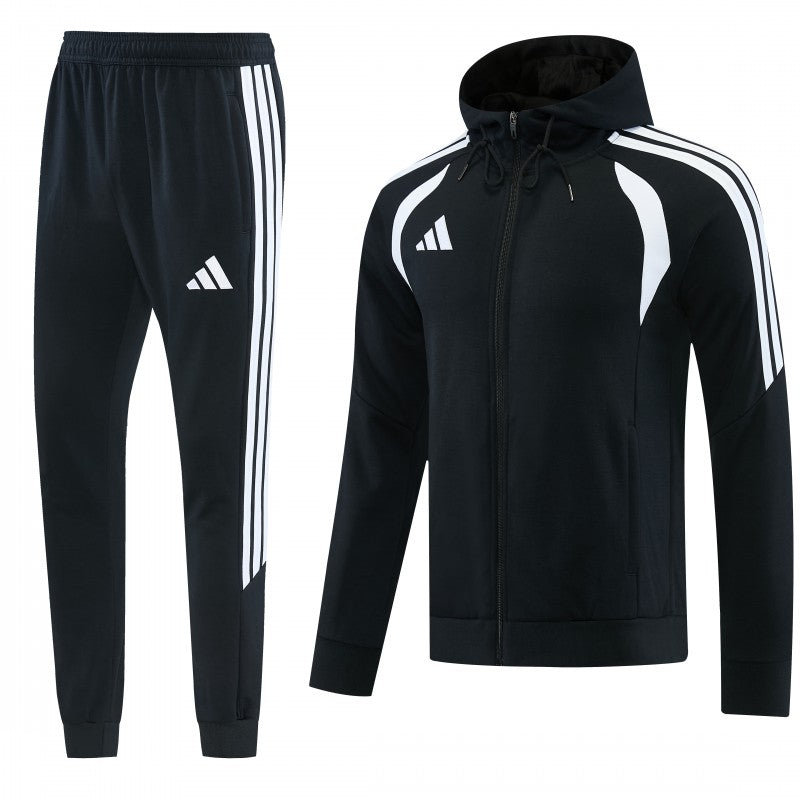 26/27 Adidas M06 Black Full Zipper Hooded Jacket Tracksuit + Long Pants