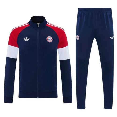 26/27 Bayern Munich Navy Blue & Red & White Full Zipper Jacket Tracksuit + Long Pants