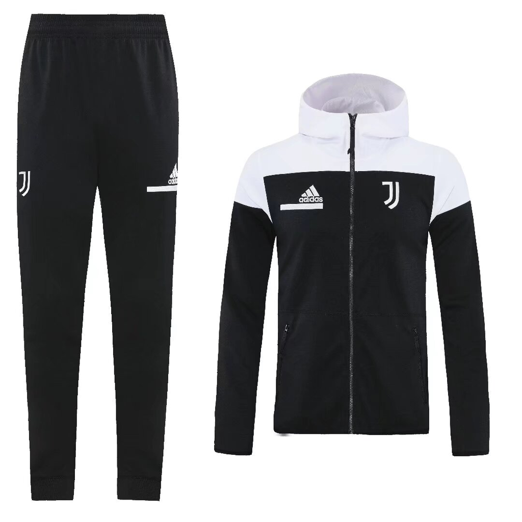 26/27 Juventus Black/White Full Zipper Hooded Jacket Tracksuit + Long Pants