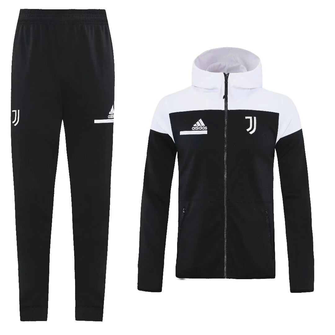 26/27 Juventus Black/White Full Zipper Hooded Jacket Tracksuit + Long Pants