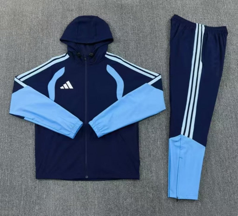 26/27 Adidas Navy Blue Full Zipper Hooded Windbreaker Jacket Tracksuit + Long Pants