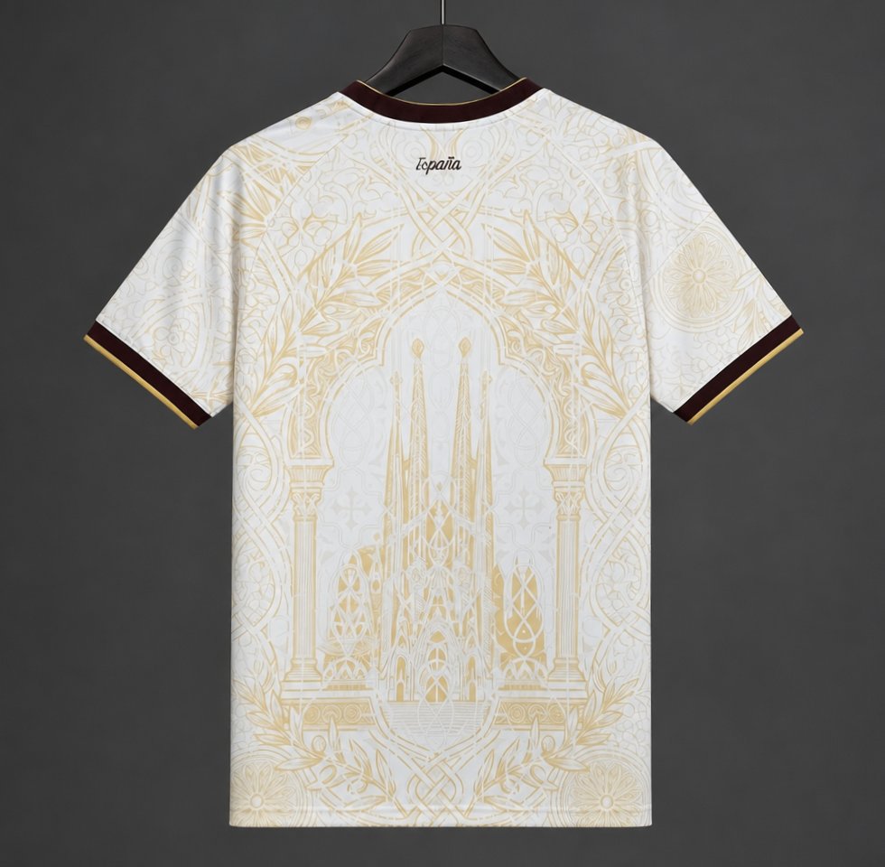 Spain White Gold Literature Graphic Special Jersey