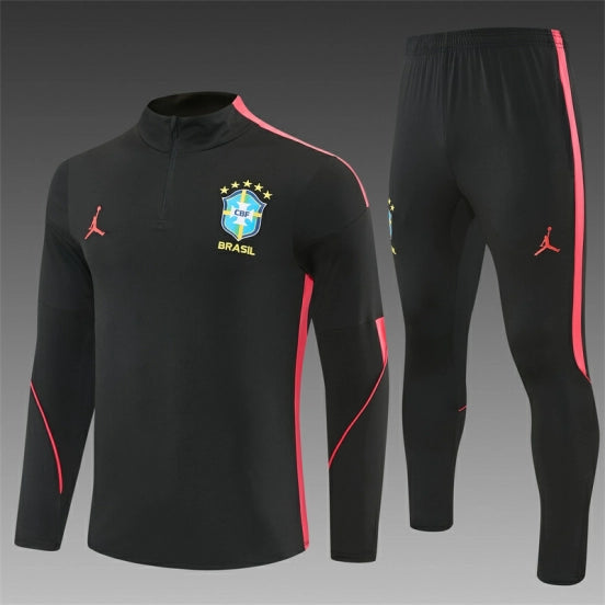 26/27 Brazil Black & Red Half Zipper Jacket Tracksuit + Long Pants
