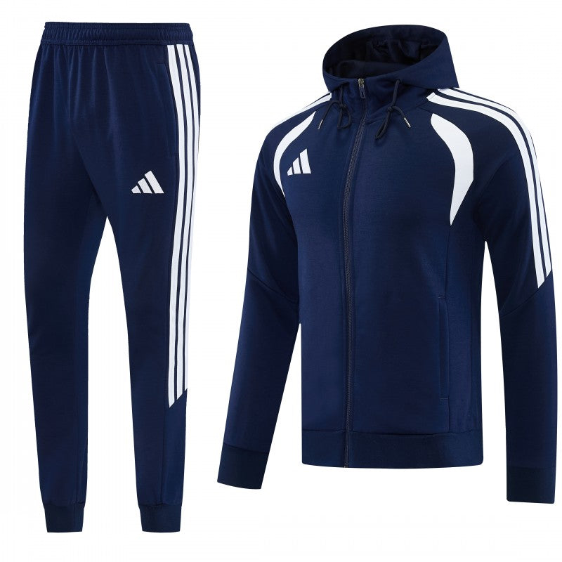 26/27 Adidas M06 Navy Blue Full Zipper Hooded Jacket Tracksuit + Long Pants