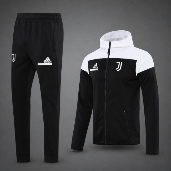 26/27 Juventus Black/White Full Zipper Hooded Jacket Tracksuit + Long Pants