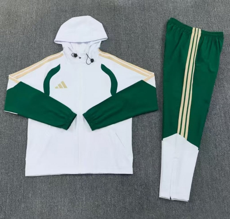 26/27 Adidas White&Navy Green Full Zipper Hooded Windbreaker Jacket Tracksuit + Long Pants