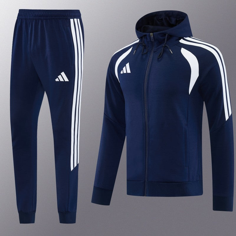 26/27 Adidas M06 Navy Blue Full Zipper Hooded Jacket Tracksuit + Long Pants