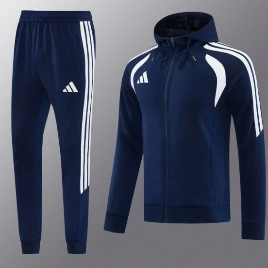 26/27 Adidas M06 Navy Blue Full Zipper Hooded Jacket Tracksuit + Long Pants