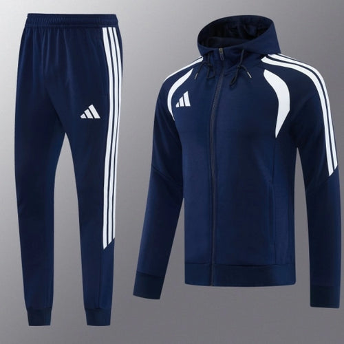 26/27 Adidas M06 Navy Blue Full Zipper Hooded Jacket Tracksuit + Long Pants