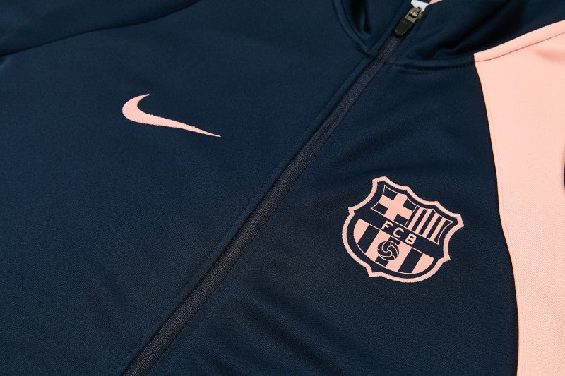 26/27 Barcelona Navy Blue & Pink Full Zipper Jacket Tracksuit + Long Pants