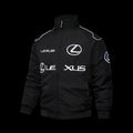 F1 Lexus Black Racing Jacket with White Logo Embroidery and Piping Details