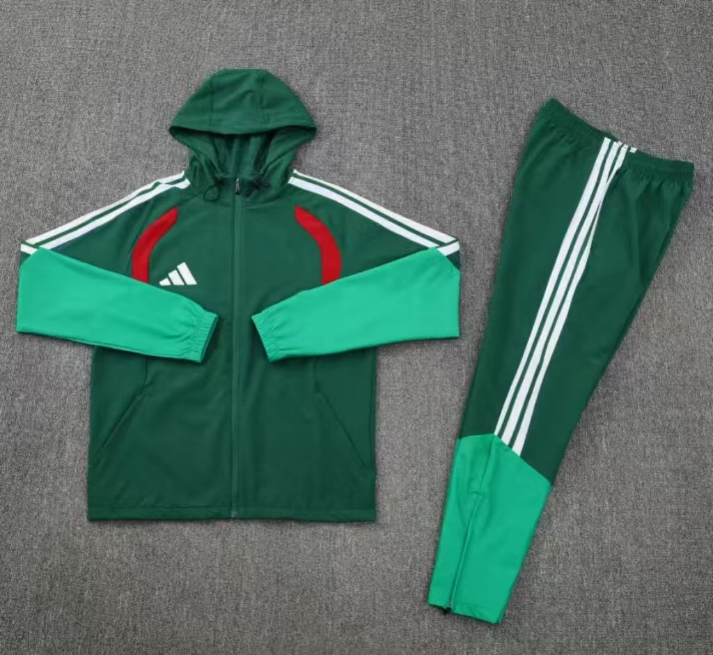 26/27 Adidas Navy Green &Light Green Full Zipper Hooded Windbreaker Jacket Tracksuit + Long Pants