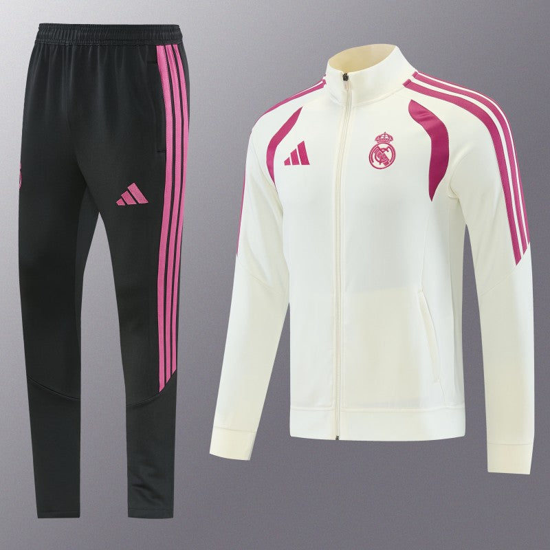 26/27 Real Madrid CF White Full Zipper Jacket Tracksuit + Long Pants