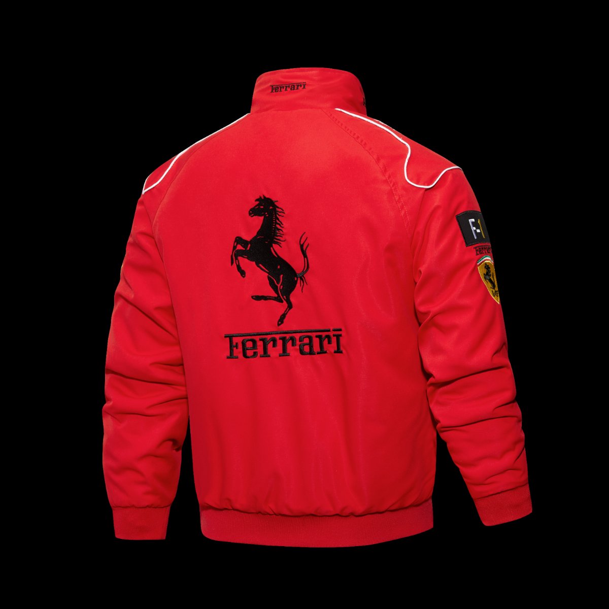 Scuderia Ferrari F1 Team Red Racing Jacket with Black Stripe and Shell UPS Sponsor Logos