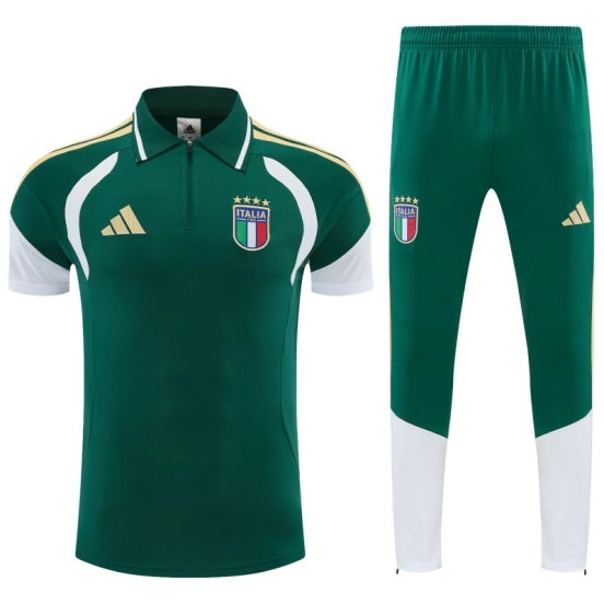 Italy Green & White Half-Zip Polo Short Sleeve Tracksuit + Long Pants