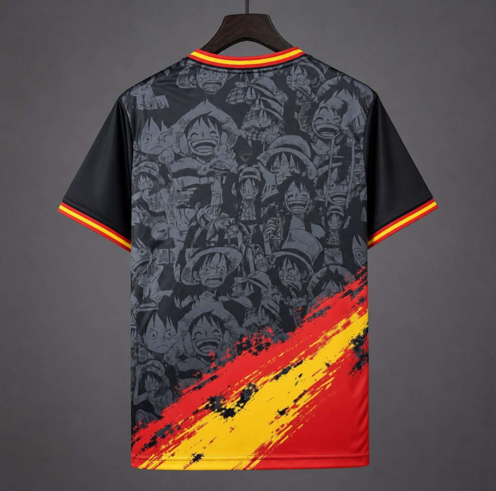Spain Special Edition Black Red and Yellow Gear 5 Luffy Anime Graphic Soccer Jersey