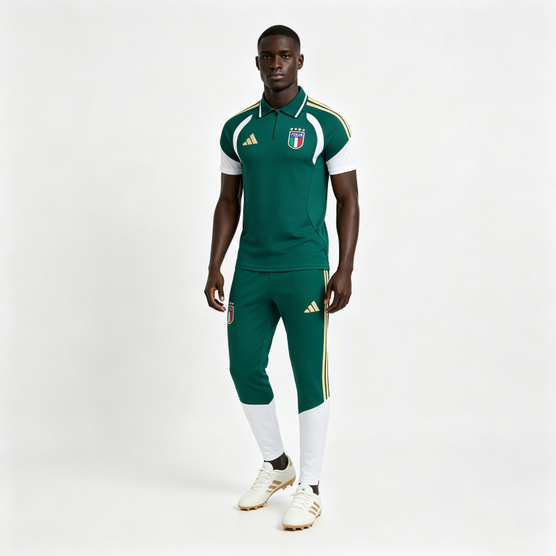 Italy Green & White Half-Zip Polo Short Sleeve Tracksuit + Long Pants
