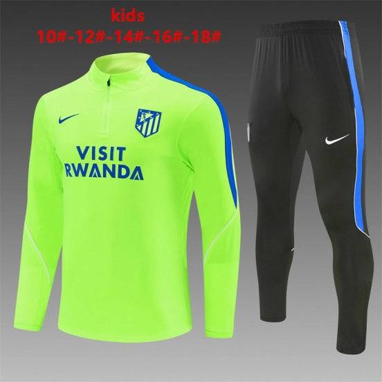 26/27 Kids Atlético Madrid Third Fluorescent Green Half Zipper Jacket Tracksuit + Long Pants
