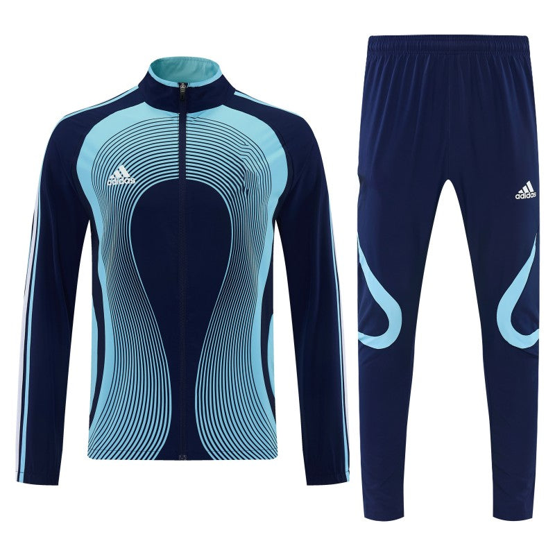 Adidas Navy Blue &Light Blue Stripes Full Zipper Jacket Tracksuit + Long Pants