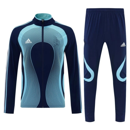 Adidas Navy Blue &Light Blue Stripes Full Zipper Jacket Tracksuit + Long Pants