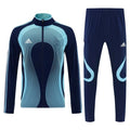 Adidas Navy Blue &Light Blue Stripes Full Zipper Jacket Tracksuit + Long Pants
