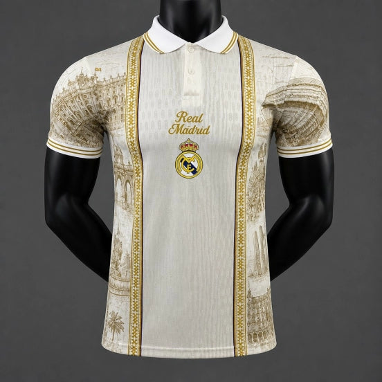 26/27 Real Madrid City Edition Cream with Gold and Polo Collar Jersey