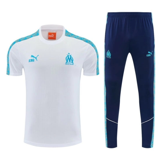 26/27 Marseille White&Navy Blue Short Sleeve Tracksuit + Long Pants