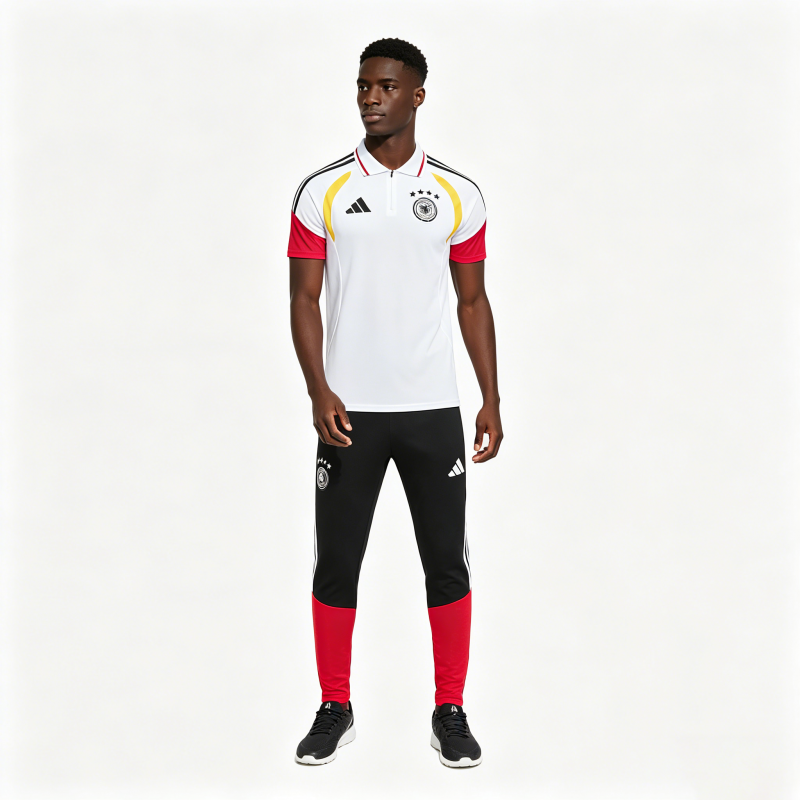 German White & Black Half-Zip Polo Short Sleeve Tracksuit + Long Pants
