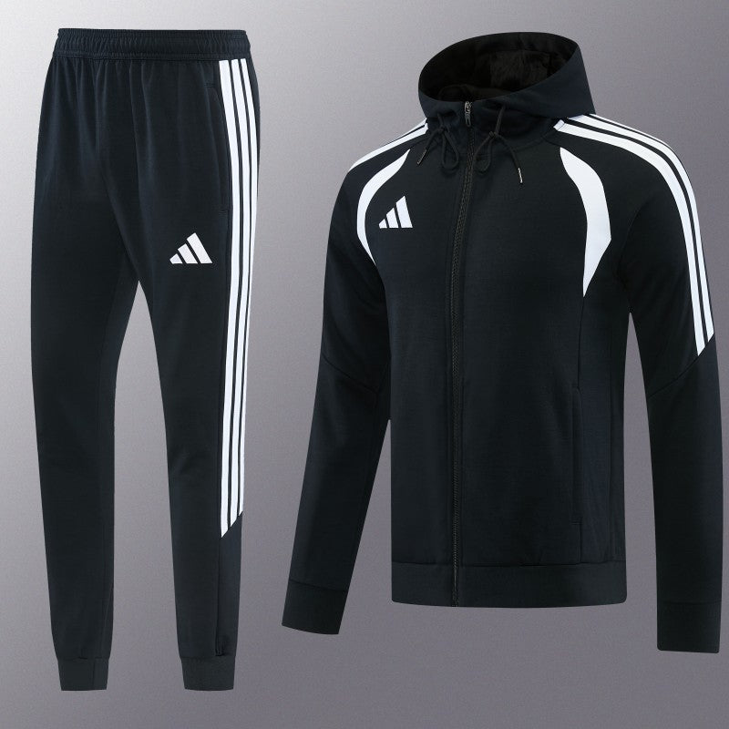 26/27 Adidas M06 Black Full Zipper Hooded Jacket Tracksuit + Long Pants