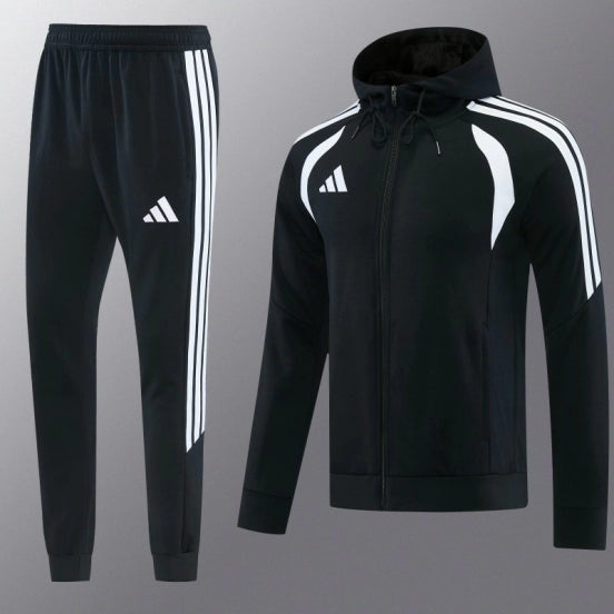 26/27 Adidas M06 Black Full Zipper Hooded Jacket Tracksuit + Long Pants