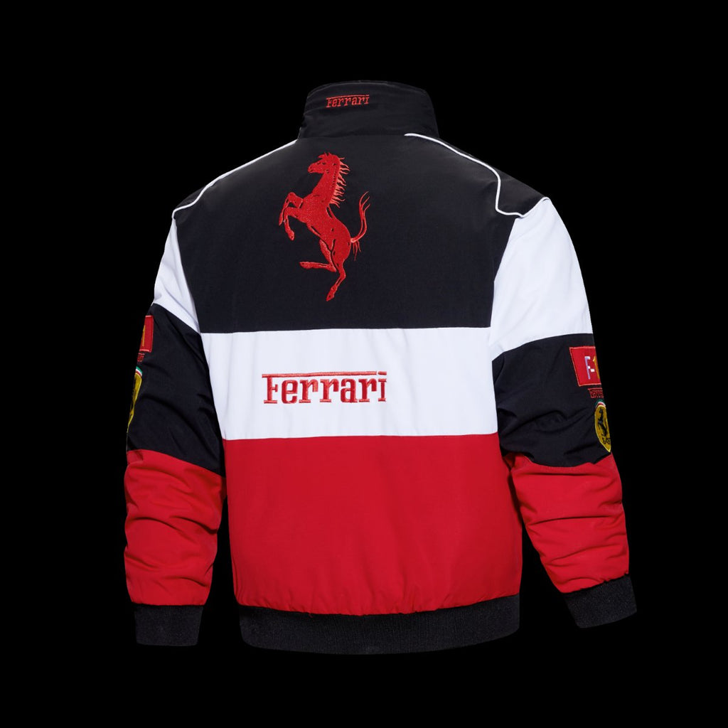 Scuderia Ferrari F1 Team Racing Jacket in Red White Black Color Block with Shell UPS Sponsor Logos