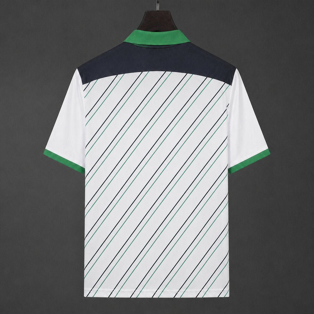 Retro 85/86/87 Borussia Monchengladbach Home White/Green Diagonal Stripes Jersey