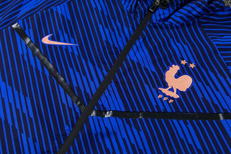 France Navy Blue Full Zipper Hooded Jacket Tracksuit + Long Pants
